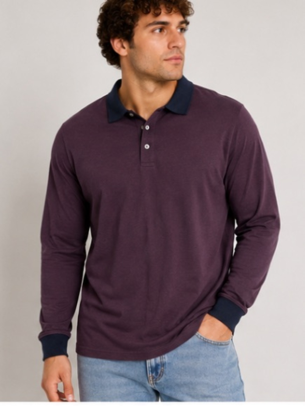 Purple and navy blue polo longsleeve l.l bean size large